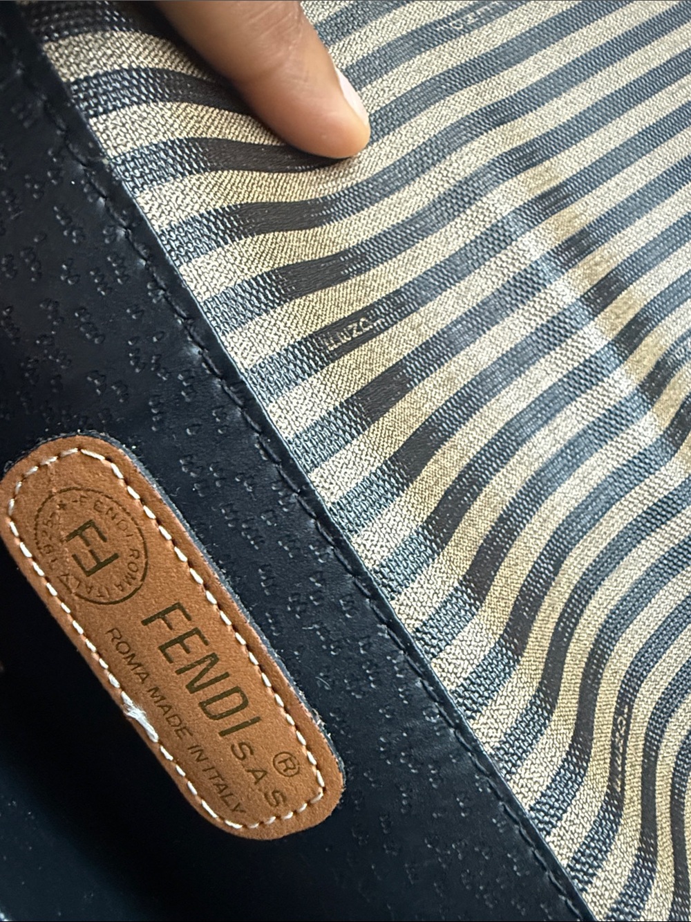 Fendi Brown & Black Striped Leather-Trim Messenger Bag with Gold-Tone Lock - Picture 6 of 6